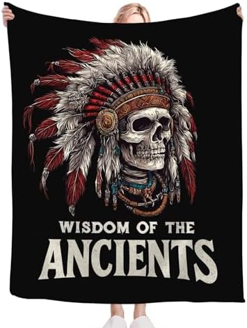 Native American Blanket for Girls Women Boys Men Adults Kids Soft Cozy Fleece Indian Skull Throw Blankets Gifts Warm Flannel Plush Lightweight Decor for Couch Bed Sofa 60"X50" - Image 6