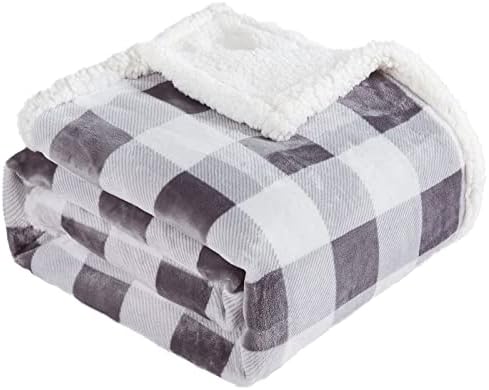 Touchat Sherpa Plaid Twin Blanket 60" X 70", Fuzzy Fluffy Soft Cozy Throw Blanket, Twin Size Plush Fleece Flannel Plush Microfiber Blanket for Couch Bed Sofa (Grey) by TOUCHAT