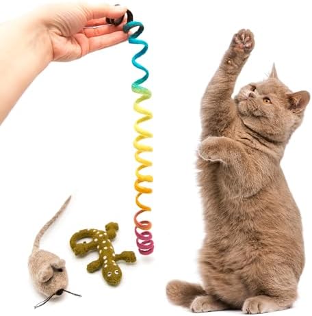 Glaciart One Wool Cat Toy Set with Catnip, 3 Pcs Mouse, Lizard and Spiral Toys for Interaction and Boredom Relief, Encourages Exercise and Play - Image 3