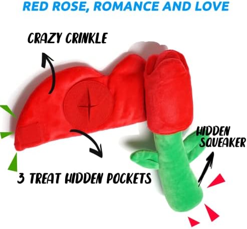 Dog Toys, Dog Puzzle Toys, Valentine Day Dog Toys, Enrichment Squeaky Crinkle Plush Treat Dispensing Mental Stimulation Dog Toy, Rose - Image 4