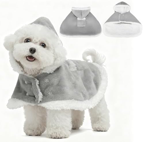 EXPAWLORER Dog Winter Coat with Hat - Fleece Flannel Warm Pet Cloak Cape Blanket with Hood for Cold Weather, Windproof Thicken Dog Sweater Jacket Clothes Vest for Small Medium Large Dogs Cats Grey M by EXPAWLORER