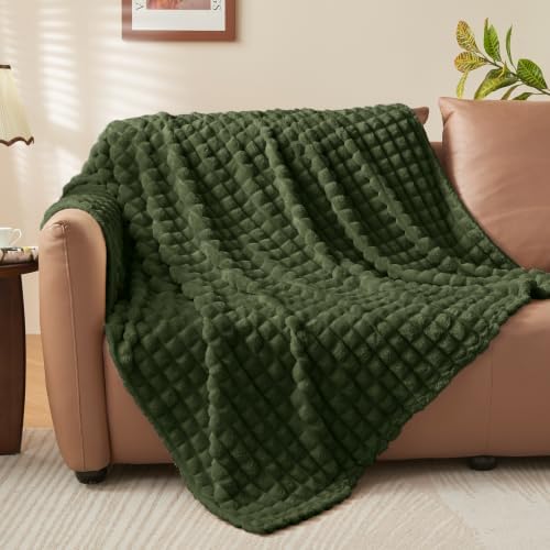 BEDELITE 3D Checked Olive Green Throw Blanket for Couch, 50x60 Inches - Image 2