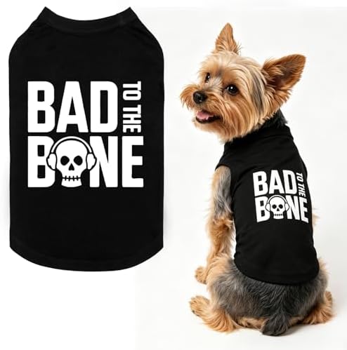 BINGPET Bad to The Bone Dog Shirt, Soft Cotton T-Shirt, Halloween Costumes by BINGPET