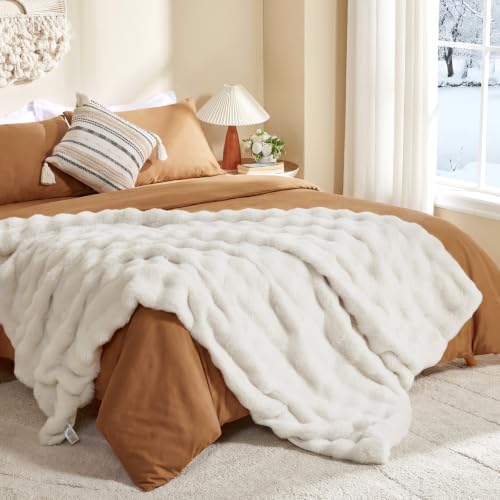 COZY KISS Faux Fur Throw Blanket, Dog Blanket for Bed, 60"x80", Cream by COZYKISS