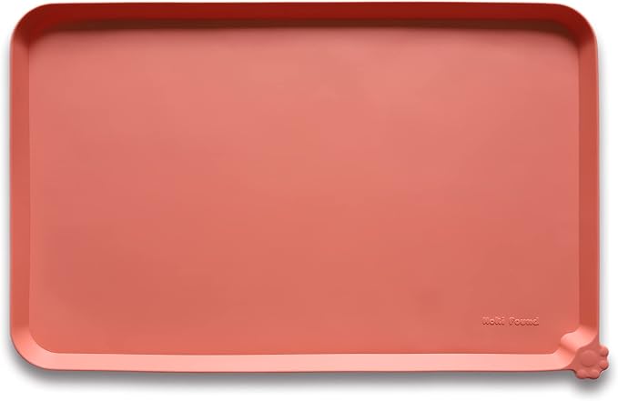 Hoki Found L Silicone Non Slip Pet & Cat Dog Feeding Tray - Waterproof & Pet Water Mats for Carpet - Burnt Coral