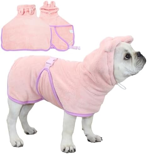 Pet Bathrobe for Dog Cat Absorbently Quick Drying Coat Cute Dogs Bath Towel Hooded Robe Adjustable Collar & Belly Strap for Pool Beach (Pink, X-Small) by Foryourbabyandpet