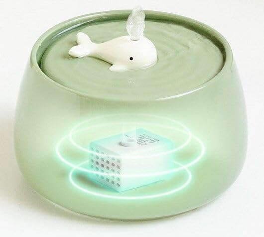 Ceramic Cat Water Fountain, 45oz/1.3L Green Pet Water Dispenser | Automatic Pet Water Bowl, Ultra Quiet Cat Water Fountain with Activated Carbon Filter, Perfect for Cats and Small Dog