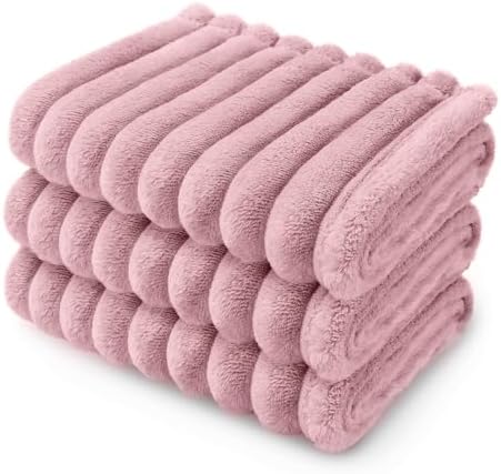 LINENLUX 1 Pack 3 Fleece Dog Blanket Soft Warm Washable for Cat Pink Medium by LINENLUX