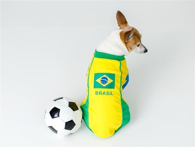 Parisian Pet Team Brazil Dog Jersey - Breathable Mesh Puppy Football Jersey - Lightweight Stretch Sporty Dog Clothes - Summer Shirts for Large Dogs - Soccer Jersey for Dogs - Sportswear Pet Clothes