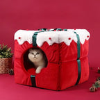 Winter Warm Cat Cave Bed for Kittens Small Dogs, 14 IN Soft Cat Sleeping Bag with Removable Washable Cushion, Non-Slip Bottom Enclosed Cozy Pet Nest, Christmas Pet Gift for Indoor Cats Puppies by iHvcat