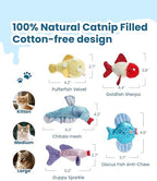 Nocciola Catnip Toys, 5 Pack Cat Toys for Indoor Cats with 100% Natural Catnip, Cotton-Free Kitten Toys in Assorted Colors, Soft Surface, Teething, Chewing & Kicker Floppy Fish Cat Toys - Image 3