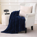 Navy Blue Fleece Throw Blanket 50”×60” for Couch Sofa Livingroom by linecooo