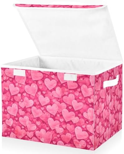Bolaz Storage Bins with Lids and Handles,Valentines Day Pink Hearts Storage Box Storage Basket with Cover Collapsible Organizer Containers for Home Closet, Shelves by Unknown
