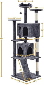 Yaheetech 80in XL Multi-Level Cat Tree, Double Caves, Perches, Sisal Posts - Image 4