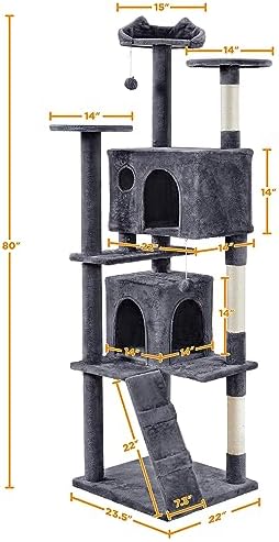 Yaheetech 80in XL Multi-Level Cat Tree, Double Caves, Perches, Sisal Posts - Image 4