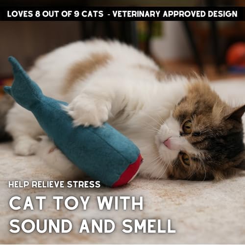 pawdaz Big Fish Cat Kicker Toy - Refillable Catnip Matatabi Silvervine Filled and Help Relief Anxiety - Kitten Catnip Essentials Treats Supplies Large Interactive Chew for Indoor Cat (Blue) - Image 3