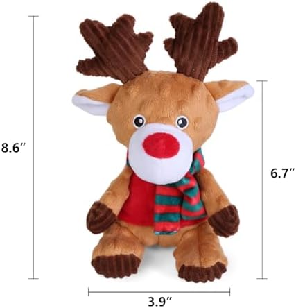Blnboimrun Christmas Reindeer Plush Dog Toy with Squeaker, Holiday Chew Toys for Puppy Teething, Interactive Stuffed Animal with Crinkle Paper for Small Medium Dogs, Best Gift for Pets - Image 5