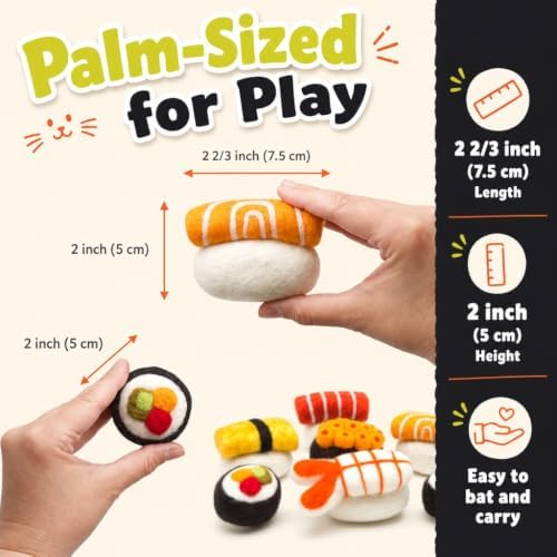 Glaciart One Wool Sushi Cat Toy Set with Catnip, 7 Pcs Cute Felt Cat Toys for Interaction and Boredom Relief, Encourages Exercise, Exploring and Play - Image 4
