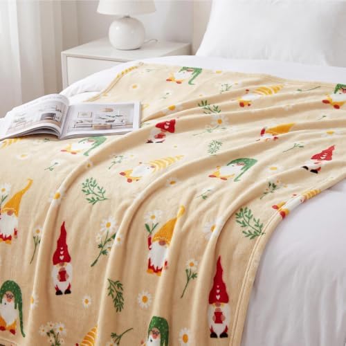 Gnome Spring Fleece Throw Blanket,Yellow Daisy Flannel Blankets,50"x60" - Image 4