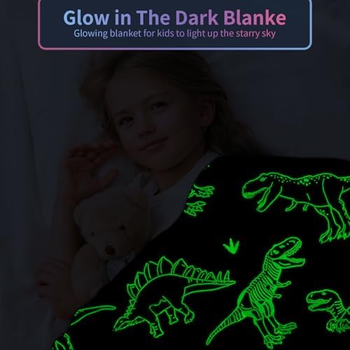 COMFAR Dinosaur Blanket for Boys, Dinosaur Glow in The Dark Blanket for Kids/Toddler/Baby, Soft Fleece Blankets and Throw, Birthday 50"x 60" - Image 2