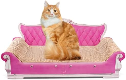 COOZMENT Scratching Sofa, Couch Shaped Thick Scratching Cardboard, Lounge Bed for Indoor Rest&Play, Sofa Scratcher Pad (Pink, 27.6" L X 12.4" W X 11.8" H) by COOZMENT