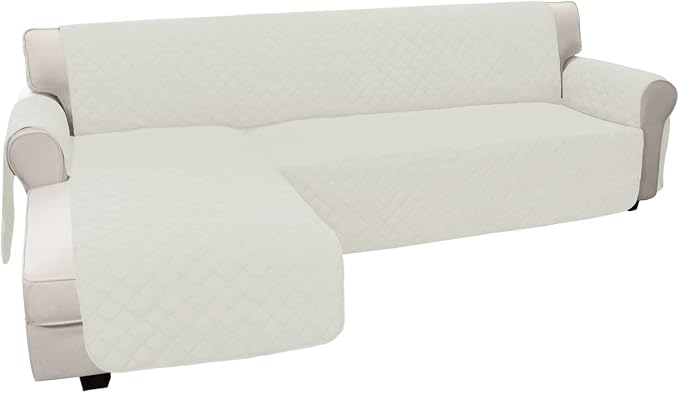 Easy-Going Reversible L-Shape Sectional Couch Cover, Large, Ivory/Ivory | Soft Sofa Slipcover For Dogs, Fits Left/Right Chaise Lounge Protector, Water Resistant Mat For Living Room
