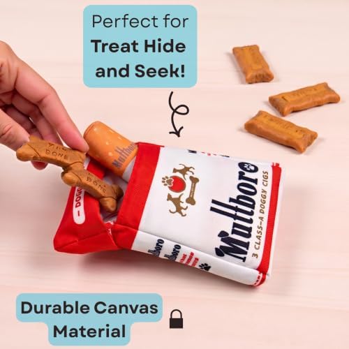 Nestpark Muttboro Doggy Cigs Funny Dog Toys - Parody Plush Squeaky Crinkle Interactive Dog Toy - Hide and Seek Treat Hiding Burrow Puzzle Toy for Stimulating Enrichment Activity - Image 4
