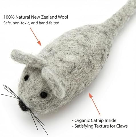 Glaciart One Wool Cat Toy Set with Catnip | Interactive Cat Toys for Play, Exercise & Boredom Relief | Mouse, Lizard & Swabs - Image 2