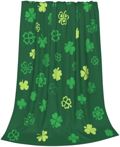 Happy Saint Patrick's Day Green Clover Throw Blanket, Shamrocks Lucky Irish Soft Cozy Blanket, Lightweight Warm Flannel Fleece Blanket for Sofa Bed Couch Chair 40" x 50" by Qilerongrong