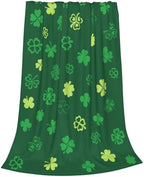 Happy Saint Patrick's Day Green Clover Throw Blanket, Shamrocks Lucky Irish Soft Cozy Blanket, Lightweight Warm Flannel Fleece Blanket for Sofa Bed Couch Chair 40" x 50" by Qilerongrong