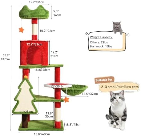 DWVO 54in Christmas Cat Tree Tower - Image 3