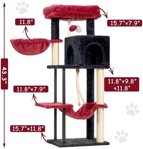Gitelsnour Cat Tree, 43.3'' Cat Tower with Hammock for KittensGCT004SBR - Image 7