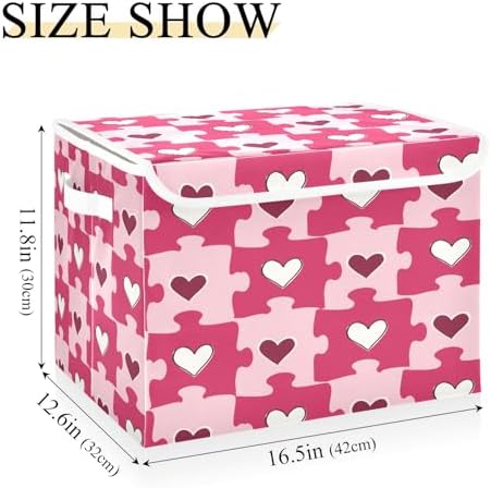 Bolaz Heart Shaped Love Puzzle Storage Bins with Lids and Handles, Foldable Storage Box Storage Basket with Cover Collapsible Organizer Containers for Home Closet, Shelves - Image 3