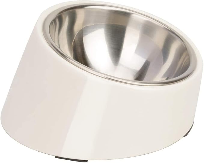 SuperDesign Mess Free 15° Slanted Bowl for Dogs and Cats, Tilted Angle Bulldog Bowl Dog Feeder, Non-Skid & Non-Spill, Easier to Reach Food M/1 Cup White