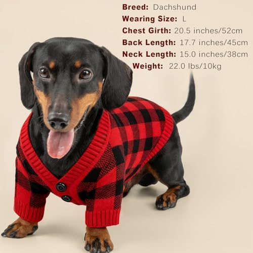 Dog Christmas Sweater Red Plaid Cardigans Dog Christmas Outfit Soft Warm Knitted Pet Clothes Cold Weather Puppy Clothes for Small Medium Large Dogs Cats - Image 2