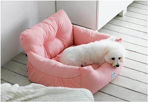 Aidou Dog Booster Seat for Small to Large Dogs & Cats, Pet Travel Safety Seat with Storage & Dual-use Car & Home Bed (Small Pink)