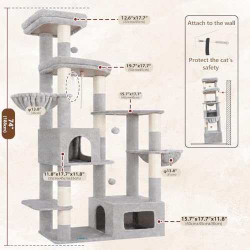 Gitelsnour 74.8'' Cat Tree Tower for Indoor Cats Large, Wide Base, GCT806W - Image 7