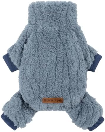 Fitwarm Collared Neck Dog Sweater Pajamas, Warm Winter Dog Clothes for Small Dogs Boy Girl, Fuzzy Pet Onesie with Feet, Steel Blue, XS by Fitwarm