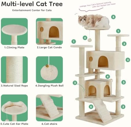 DUMOS 54 Inch Cat Tree Tower with Scratching Posts, Multi-Level - Image 3