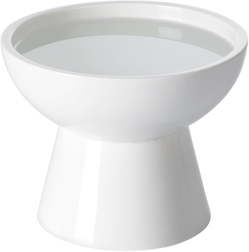 LoeJan Elevated Cat Food and Water Bowls Set, Extra Wide and Raised Ceramic Bowls, Anti-Vomit Whisker-Free Pressure Cat Feeder for Kittens to Adult Cats and Small Dogs (White, Water Bowl)