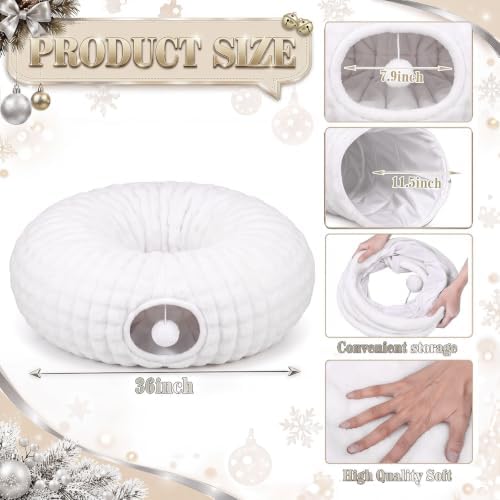 Christmas Tree Cat Tunnel 36 in Donut Bed, White, Bubble Fleec, Fluffy - Image 3