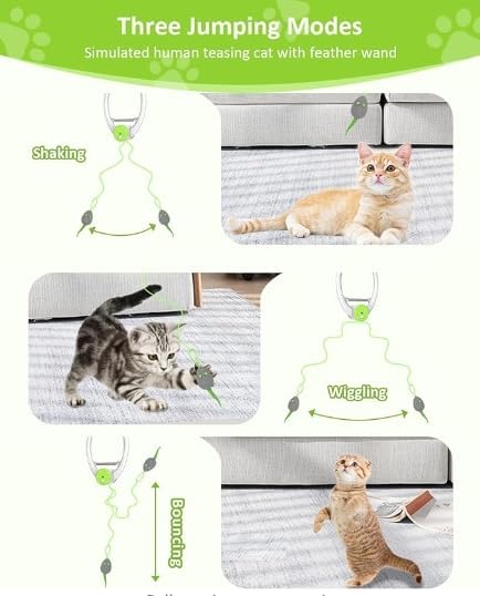 Interactive Cat Toys for Indoor Cats - Automatic Flying Bird Feather Toy Chase Exercise Enrichment Stimulation, Rechargeable Durable Safe Kitten & Adult Cat Electric Hanging Toy for Bored Cats (White)
