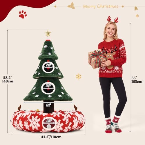 YITAHOME 58.2in Christmas Cat Tree with Cat Tunnel - Image 4