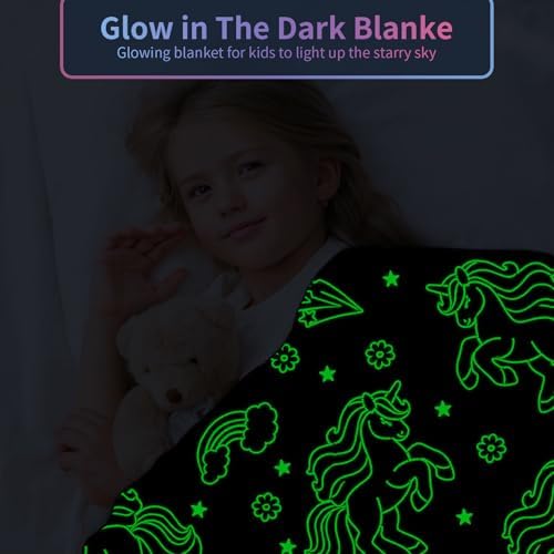 Unicorn Glow in The Dark Blankets for Girls, Kids Blankets for Baby/Toddler, Unicorns Gifts for Girls Age 1-12, Soft Fleece Blanket 40"x 50" - Image 2