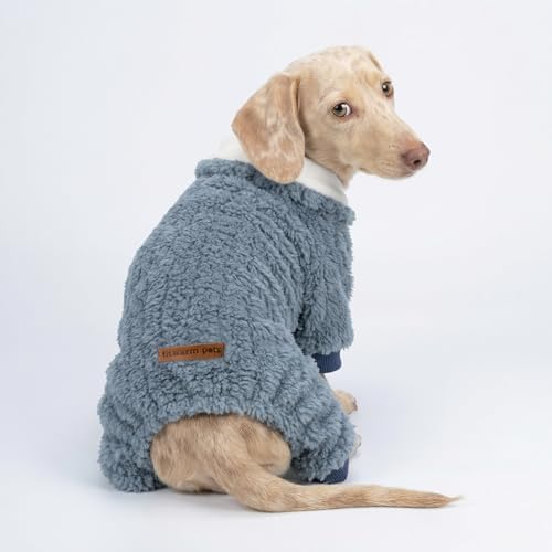 Fitwarm Collared Neck Dog Sweater Pajamas, Warm Winter Dog Clothes for Small Dogs Boy Girl, Fuzzy Pet Onesie with Feet, Steel Blue, Large - Image 2