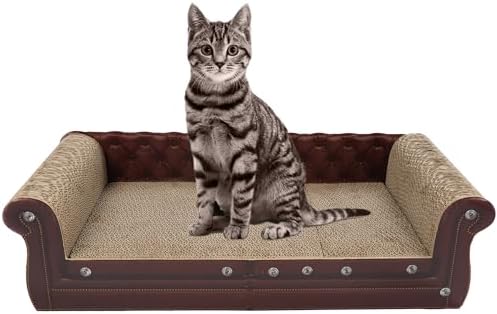 COOZMENT Scratching Sofa, Couch Shaped Thick Scratching Cardboard, Lounge Bed for Indoor Rest&Play, Sofa Scratcher Pad (Brown, 27.6" L X 12.2" W X 7.4" H) by COOZMENT