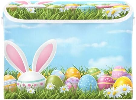 Bolaz Easter Bunny Ear Egg Storage Bins with Lids and Handles, Storage Box Basket with Cover Collapsible Organizer Containers for Home Closet, Shelves - Image 2