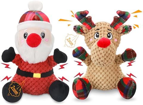 Newget 2Pcs Christmas Squeaky Dog Toys, Plush Dog Toys with Crinkle Paper by Newget