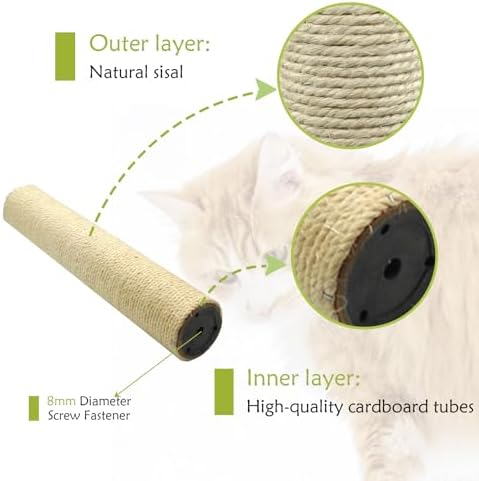 4 Pcs Cat Scratching Post Replacement for Indoor 15.7 x 3.1 Inches Cats Tree Replacement Parts Natural Sisal Cat Scratch Posts Refill Pole Part with M8 Screws Spare Cat Furniture Accessories - Image 3