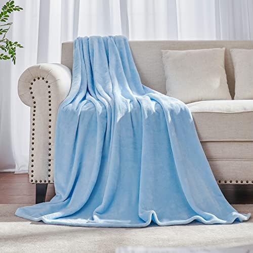 Light Blue Fleece Plush Throw Blanket 60"x80"for Couch Fuzzy Cozy Flannel by JIAHANNHA